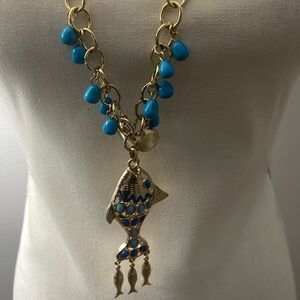 Lilly Pulitzer Gold and Aqua Fish Necklace